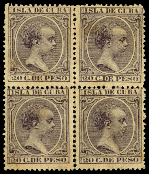 ALFONSO XIII. 20 CTVOS. Bloque de 4. 